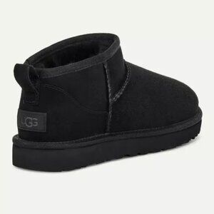 UGG CLASSIC ULTRA MINI BLACK SUEDE FUR COMFORT WOMEN'S BOOTS